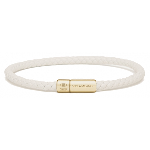 Viola Milano - Bracciale in Pelle Italiana a Giro Singolo - Bianco - Handmade in Italy - Luxury Exclusive Collection
