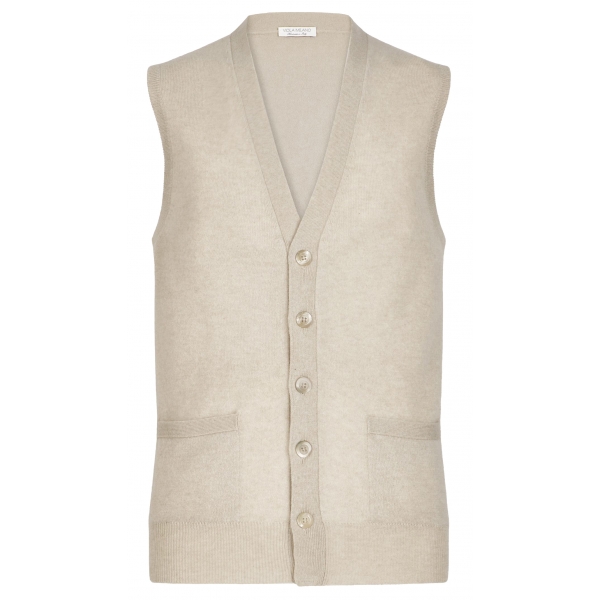 Viola Milano - Cardigan Senza Maniche in 100% Lana d'Agnello - Beige - Handmade in Italy - Luxury Exclusive Collection