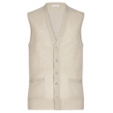Viola Milano - Cardigan Senza Maniche in 100% Lana d'Agnello - Beige - Handmade in Italy - Luxury Exclusive Collection