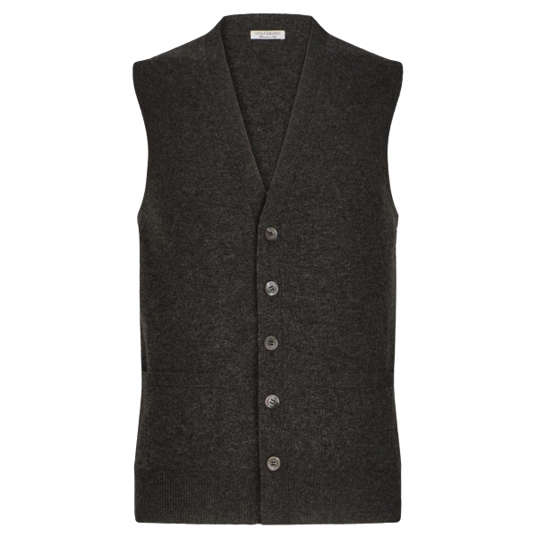 Viola Milano - Cardigan Senza Maniche 100% Lana d'Agnello - Grigio Antracite - Handmade in Italy - Luxury Exclusive Collection