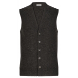 Viola Milano - Cardigan Senza Maniche 100% Lana d'Agnello - Grigio Antracite - Handmade in Italy - Luxury Exclusive Collection