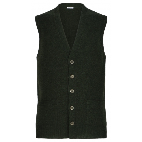 Viola Milano - Cardigan Senza Maniche in 100% Lana d'Agnello - Foresta - Handmade in Italy - Luxury Exclusive Collection