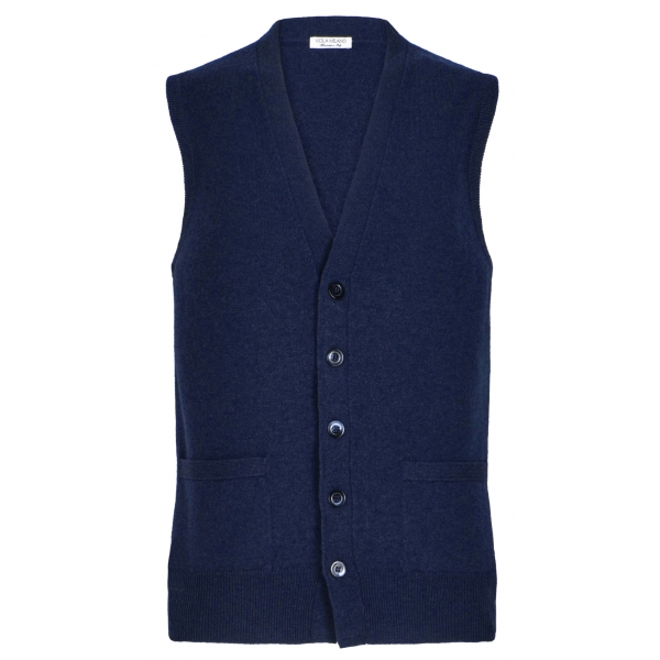 Viola Milano - Cardigan Senza Maniche in 100% Lana d'Agnello - Navy - Handmade in Italy - Luxury Exclusive Collection