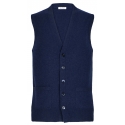 Viola Milano - Cardigan Senza Maniche in 100% Lana d'Agnello - Navy - Handmade in Italy - Luxury Exclusive Collection