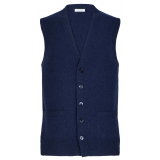 Viola Milano - Cardigan Senza Maniche in 100% Lana d'Agnello - Navy - Handmade in Italy - Luxury Exclusive Collection