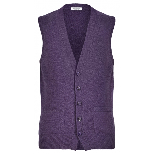 Viola Milano - Cardigan Senza Maniche in 100% Lana d'Agnello - Viola - Handmade in Italy - Luxury Exclusive Collection