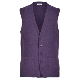 Viola Milano - Cardigan Senza Maniche in 100% Lana d'Agnello - Viola - Handmade in Italy - Luxury Exclusive Collection