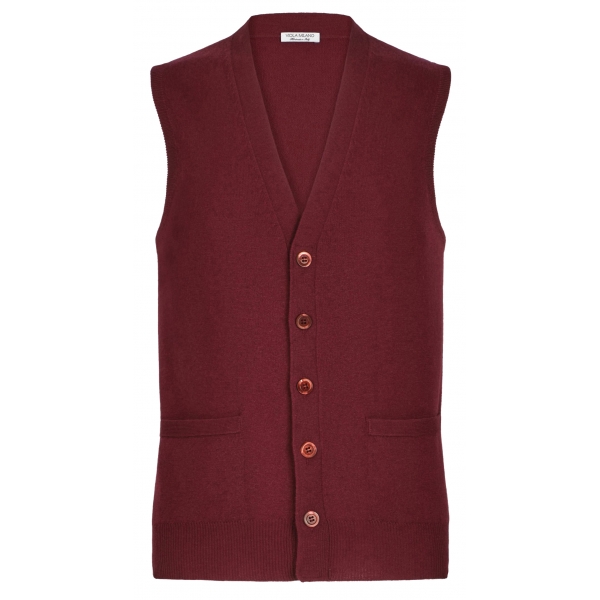 Viola Milano - Cardigan Senza Maniche in 100% Lana d'Agnello - Bordeaux - Handmade in Italy - Luxury Exclusive Collection