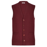 Viola Milano - Cardigan Senza Maniche in 100% Lana d'Agnello - Bordeaux - Handmade in Italy - Luxury Exclusive Collection