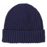 Viola Milano - Berretto in Cashmere 100% - Blu - Handmade in Italy - Luxury Exclusive Collection