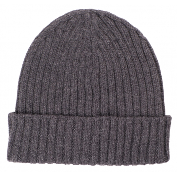 Viola Milano - Solid 100% Cashmere Beanie - Grey - Handmade in Italy - Luxury Exclusive Collection