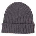 Viola Milano - Solid 100% Cashmere Beanie - Grey - Handmade in Italy - Luxury Exclusive Collection