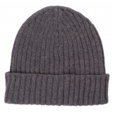 Viola Milano - Solid 100% Cashmere Beanie - Grey - Handmade in Italy - Luxury Exclusive Collection