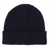 Viola Milano - Berretto in Cashmere 100% - Navy - Handmade in Italy - Luxury Exclusive Collection
