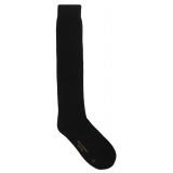 Viola Milano - Calzini Sopra il Polpaccio in 100% Cashmere - Nero - Handmade in Italy - Luxury Exclusive Collection