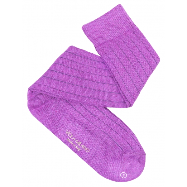 Viola Milano - Calzini Sopra il Polpaccio in 100% Cashmere - Lila - Handmade in Italy - Luxury Exclusive Collection