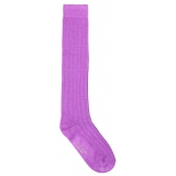 Viola Milano - Calzini Sopra il Polpaccio in 100% Cashmere - Lila - Handmade in Italy - Luxury Exclusive Collection