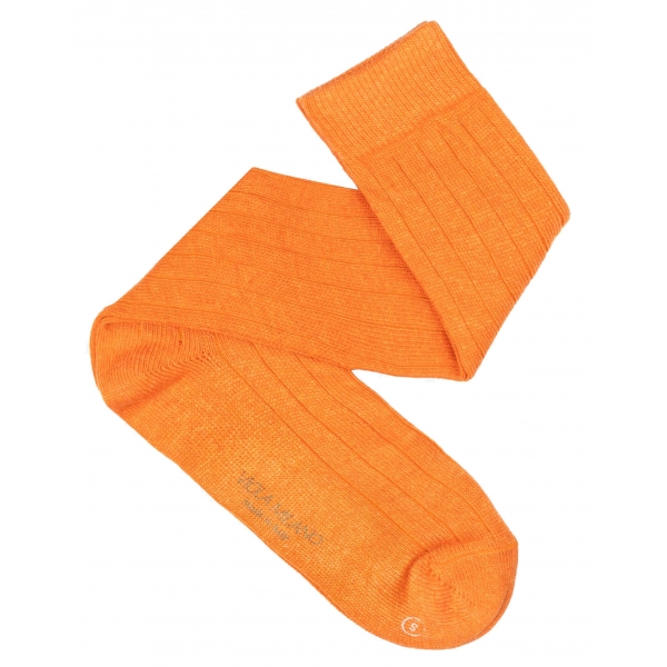 Viola Milano - Calzini Sopra il Polpaccio in 100% Cashmere - Arancione - Handmade in Italy - Luxury Exclusive Collection