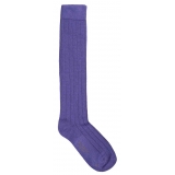 Viola Milano - Calzini Sopra il Polpaccio in 100% Cashmere - Viola - Handmade in Italy - Luxury Exclusive Collection