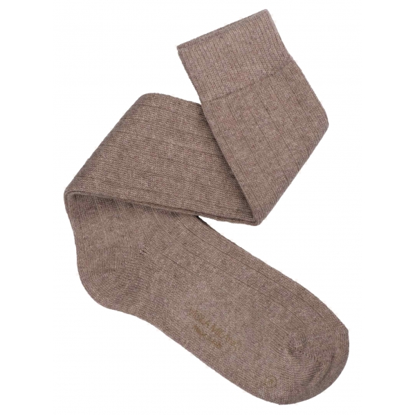 Viola Milano - Calzini Sopra il Polpaccio in 100% Cashmere - Sabbia - Handmade in Italy - Luxury Exclusive Collection