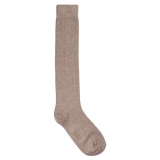 Viola Milano - Calzini Sopra il Polpaccio in 100% Cashmere - Sabbia - Handmade in Italy - Luxury Exclusive Collection