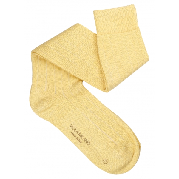 Viola Milano - Calzini Sopra il Polpaccio in 100% Cashmere - Giallo - Handmade in Italy - Luxury Exclusive Collection