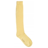 Viola Milano - Calzini Sopra il Polpaccio in 100% Cashmere - Giallo - Handmade in Italy - Luxury Exclusive Collection