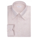 Viola Milano - Solid Linen Button-Down Collar Shirt - Natural Brown - Handmade in Italy - Luxury Exclusive Collection