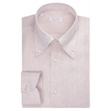 Viola Milano - Solid Linen Button-Down Collar Shirt - Natural Brown - Handmade in Italy - Luxury Exclusive Collection