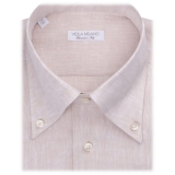 Viola Milano - Solid Linen Button-Down Collar Shirt - Natural Brown - Handmade in Italy - Luxury Exclusive Collection