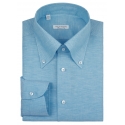 Viola Milano - Solid Carlo Riva Oxford/Linen Button-Down Shirt - Sea - Handmade in Italy - Luxury Exclusive Collection