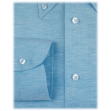 Viola Milano - Solid Carlo Riva Oxford/Linen Button-Down Shirt - Sea - Handmade in Italy - Luxury Exclusive Collection