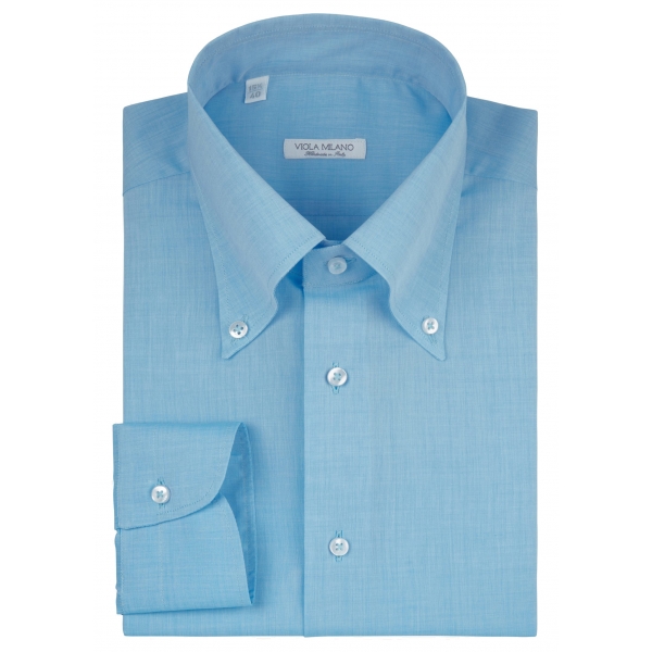 Viola Milano - Solid Carlo Riva Voila Tela Button-Down Shirt - Turquoise Sea - Handmade in Italy - Luxury Exclusive Collection