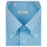 Viola Milano - Solid Carlo Riva Voila Tela Button-Down Shirt - Turquoise Sea - Handmade in Italy - Luxury Exclusive Collection