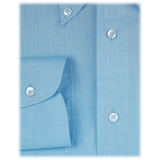 Viola Milano - Solid Carlo Riva Voila Tela Button-Down Shirt - Turquoise Sea - Handmade in Italy - Luxury Exclusive Collection