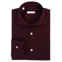 Viola Milano - Solid Cotton Stretch Cut-Away Collar Dress Shirt - Bordeaux - Handmade in Italy - Luxury Exclusive Collection