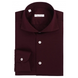 Viola Milano - Solid Cotton Stretch Cut-Away Collar Dress Shirt - Bordeaux - Handmade in Italy - Luxury Exclusive Collection