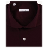 Viola Milano - Solid Cotton Stretch Cut-Away Collar Dress Shirt - Bordeaux - Handmade in Italy - Luxury Exclusive Collection