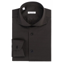 Viola Milano - Solid Cotton Stretch Cut-Away Collar Dress Shirt - Forest - Handmade in Italy - Luxury Exclusive Collection