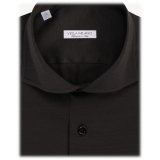 Viola Milano - Solid Cotton Stretch Cut-Away Collar Dress Shirt - Forest - Handmade in Italy - Luxury Exclusive Collection