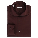 Viola Milano - Solid Cotton Stretch Cut-Away Collar Dress Shirt - Brown - Handmade in Italy - Luxury Exclusive Collection