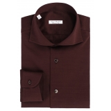 Viola Milano - Solid Cotton Stretch Cut-Away Collar Dress Shirt - Brown - Handmade in Italy - Luxury Exclusive Collection
