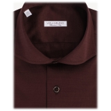 Viola Milano - Solid Cotton Stretch Cut-Away Collar Dress Shirt - Brown - Handmade in Italy - Luxury Exclusive Collection