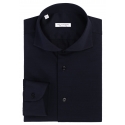 Viola Milano - Solid Cotton Stretch Dress Shirt - Midnight Navy - Handmade in Italy - Luxury Exclusive Collection