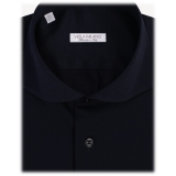 Viola Milano - Camicia da Abito in Cotone Elasticizzato - Notte Blu Navy - Handmade in Italy - Luxury Exclusive Collection