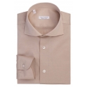 Viola Milano - Solid Cotton Stretch Cut-Away Collar Dress Shirt - Natural Sand - Handmade in Italy - Luxury Exclusive Collection