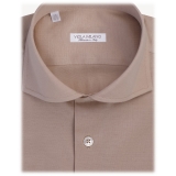 Viola Milano - Solid Cotton Stretch Cut-Away Collar Dress Shirt - Natural Sand - Handmade in Italy - Luxury Exclusive Collection