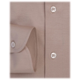 Viola Milano - Solid Cotton Stretch Cut-Away Collar Dress Shirt - Natural Sand - Handmade in Italy - Luxury Exclusive Collection