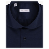 Viola Milano - Solid Cotton Stretch Cut-Away Collar Dress Shirt - Navy Blue - Handmade in Italy - Luxury Exclusive Collection