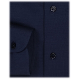 Viola Milano - Solid Cotton Stretch Cut-Away Collar Dress Shirt - Navy Blue - Handmade in Italy - Luxury Exclusive Collection